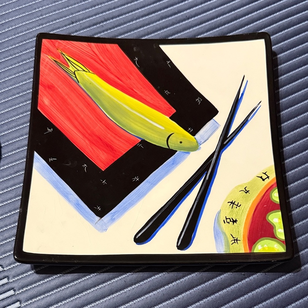 2 Mary Naylor Square Ceramic Plate with Artistic Sushi Design!